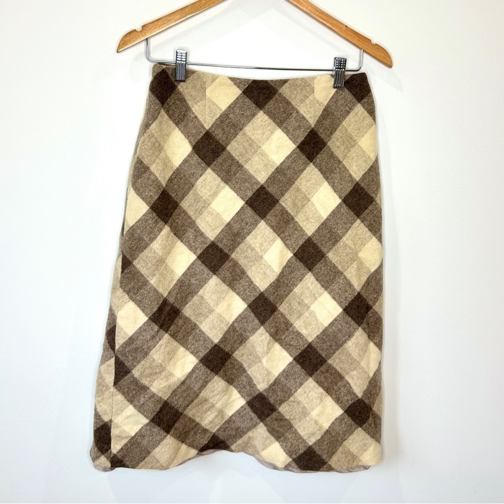 Caslon Virgin Wool and Mohair Plaid Brown Midi Skirt (Sz 6)